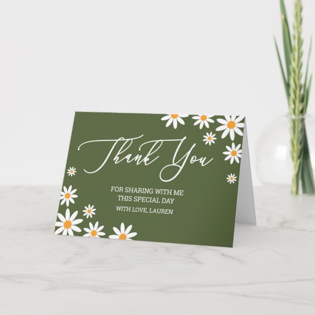 Tarjeta De Agradecimiento Thank yoy card boho Daisy green (Anverso)