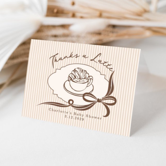 Tarjeta De Agradecimiento Thanks A Latte Cafe Bebe Coffee Bow Baby Shower (Subido por el creador)