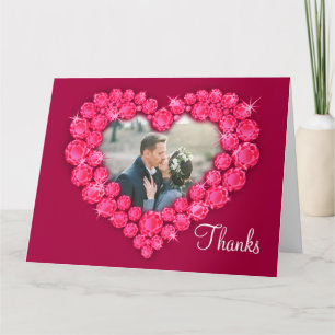 Tarjeta De Agradecimiento Thanks ruby red heart stones photo card
