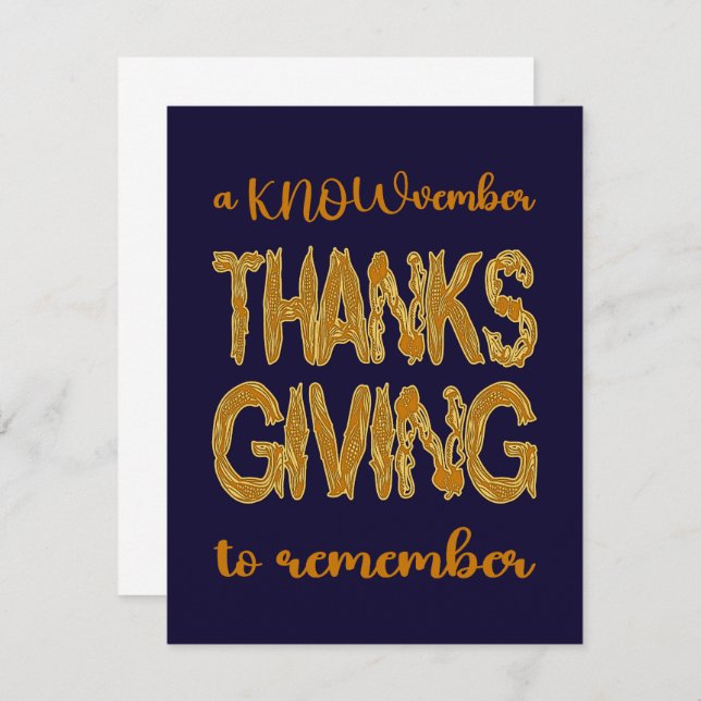 Tarjeta De Agradecimiento Thanksgiving | A KNOWvember To Remember (Anverso / Reverso)