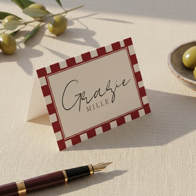 Tarjeta De Agradecimiento That's Amore Fiesta de Despedida de Soltera Cuadro (That's Amore Red Checkered Bridal Shower Thank You Card)