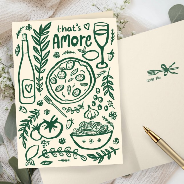Tarjeta De Agradecimiento That's Amore Italian Food CUSTOM Bridal SHower  (That's Amore Italian Food Hand-drawn Doodle CUSTOM Bridal SHower Thank You Folded Card
)