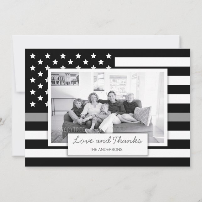 Tarjeta De Agradecimiento Thin Grey Line American Flag Photo (Anverso)
