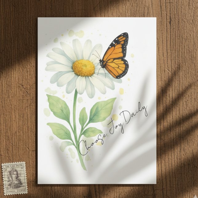 Tarjeta De Agradecimiento Thinking of You Notecard - Daisy & Butterfly (Daisy and monarch butterfly note card)