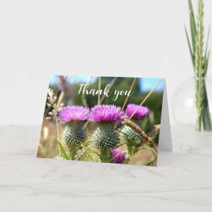 Tarjeta De Agradecimiento Thistle Purple Scottish Floral Boda Gracias