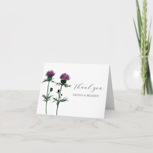Tarjeta De Agradecimiento Thistle Purple Scottish Floral Boda Gracias (Anverso)