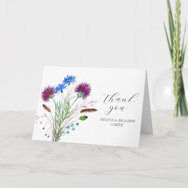 Tarjeta De Agradecimiento Thistle Purple Scottish Floral Boda Gracias (Anverso)