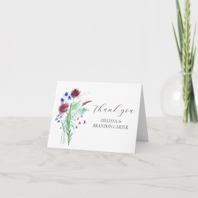 Tarjeta De Agradecimiento Thistle Purple Scottish Floral Boda Gracias (Anverso)