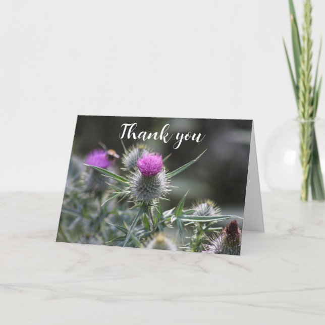 Tarjeta De Agradecimiento Thistle Purple Scottish Floral Boda Gracias (Anverso)