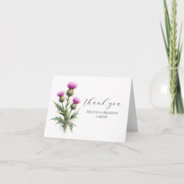 Tarjeta De Agradecimiento Thistle Purple Scottish Floral Wedding Thank you  (Anverso)