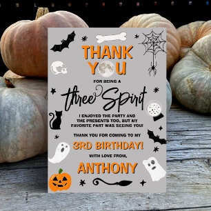 Tarjeta De Agradecimiento Three Spirit! Cumpleaños 3 de Halloween