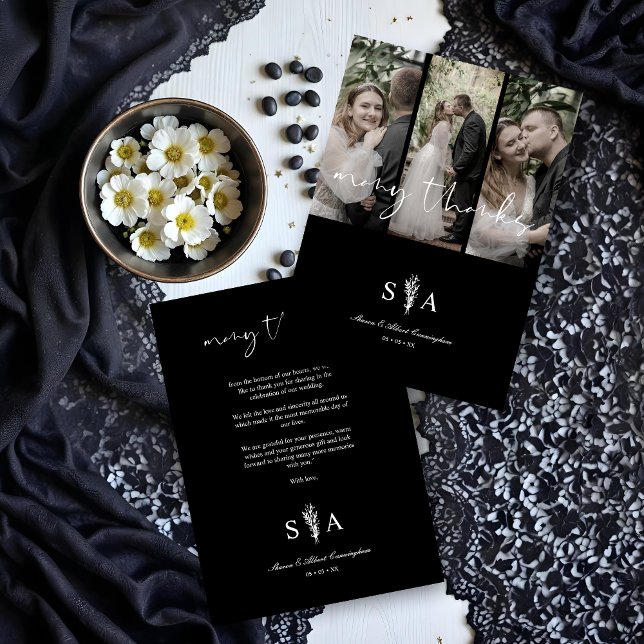 Tarjeta De Agradecimiento Three Wedding Photo Collage Many Thanks Quote (Three Wedding Photo Collage Many Thanks Quote Card.)
