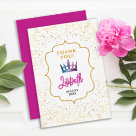 Tarjeta De Agradecimiento Tiara de Confeti de Acuarela de Princesa Glam Mode