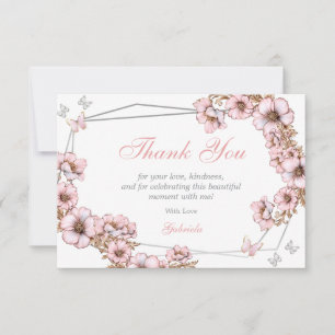 Tarjeta De Agradecimiento Tiara de mariposa de plata rosa Quinceañera