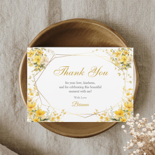 Tarjeta De Agradecimiento Tiara Floral Mariposa Quinceañera Amarillo Dorado