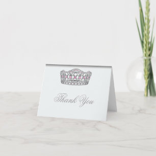 Tarjeta De Agradecimiento Tiaras Princesa Rosa Blanca Princesa Gracias
