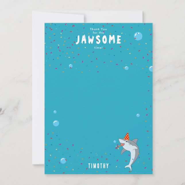 Tarjeta De Agradecimiento Tiburón lindo en la fiesta de cumpleaños de niños  (Anverso)