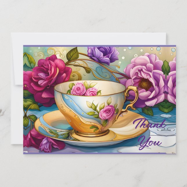 Tarjeta De Agradecimiento Tiempo de té - Arte de la Copa de té (Anverso)