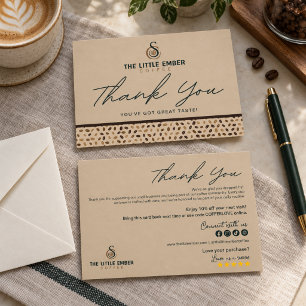 Tarjeta De Agradecimiento Tienda de Café Beige Escritura y Diseño de Granos 