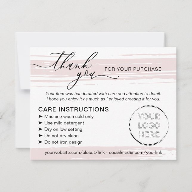 Tarjeta De Agradecimiento Tienda simple Cuidado de instrucciones para pequeñ (Anverso)