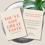 Tarjeta De Agradecimiento Tienes un gran gusto por el negocio gracias<br><div class="desc">Pequeño negocio Tienes un gran gusto gracias tarjeta de visita cuadrada. texto personalizar,  colores,  tipos de letra a los deseados.</div>