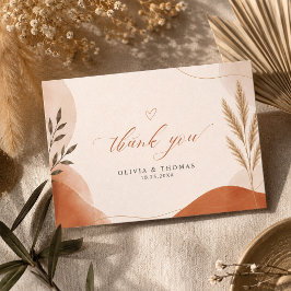 Tarjeta De Agradecimiento Tierra Boho Moderno Script Terracota Boda