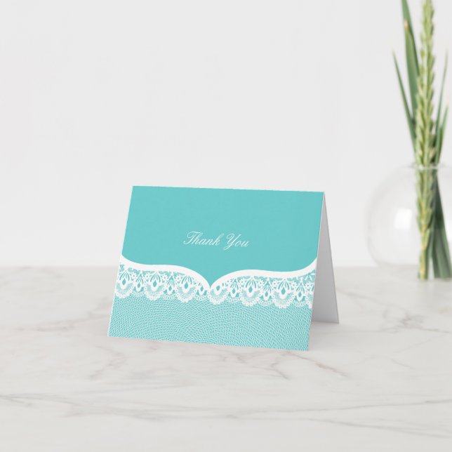 Tarjeta De Agradecimiento Tiffany Boda de encaje Verde azulado (Anverso)