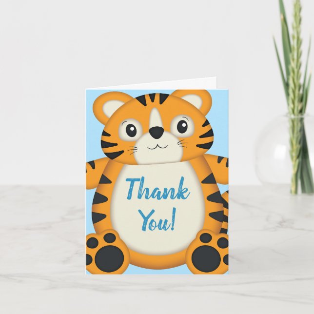 Tarjeta De Agradecimiento Tiger Baby Shower Blue (Anverso)