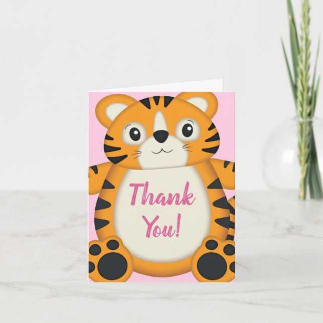 Tarjeta De Agradecimiento Tiger Baby Shower Pink (Anverso)