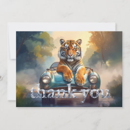Tarjeta De Agradecimiento Tiger sitting on a sports car 