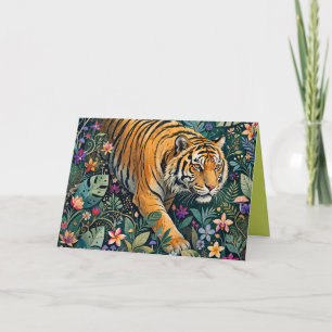 Tarjeta De Agradecimiento Tigre con ojos ámbar, follaje de jungla de fantasí