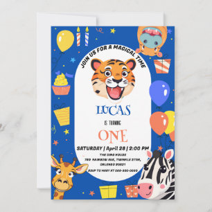 Tarjeta De Agradecimiento Tigre divertido Zebra Hippo zoológico safari Salva