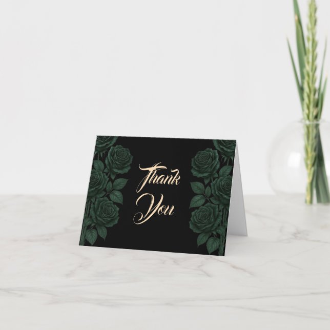 Tarjeta De Agradecimiento Till Death Do Us Part Green Rose Gothic Wedding (Anverso)