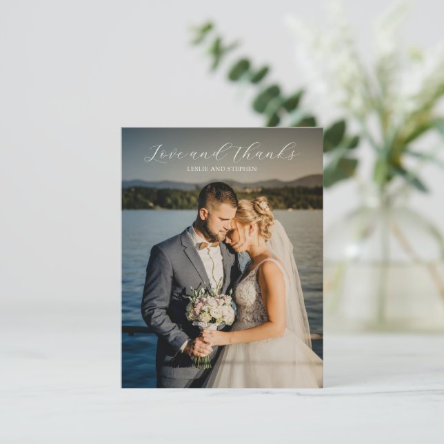 Tarjeta De Agradecimiento Timeless Black and White Photo Elegant Wedding (Anverso de pie)