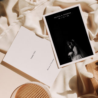 Tarjeta De Agradecimiento Timeless Black Monochrome Photo Wedding