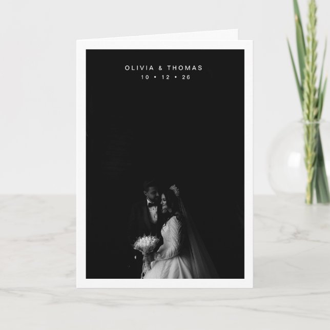Tarjeta De Agradecimiento Timeless Black Monochrome Photo Wedding Folded (Anverso)