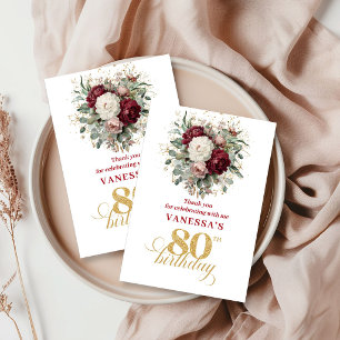 Tarjeta De Agradecimiento Timeless Blush Burgundy 80 Cumpleaños Gracias