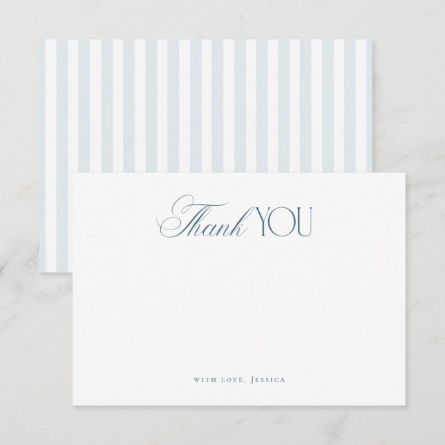 Tarjeta De Agradecimiento Timeless Script Coastal Blue Stripes Bridal Shower (Anverso / Reverso)