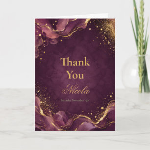 Tarjeta De Agradecimiento Tinta Alcohólica Elegante Ciruela y Oro