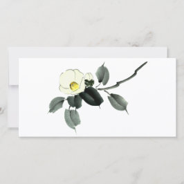Tarjeta De Agradecimiento Tinta blanca camellia sumi y acuarela japonesa