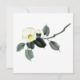 Tarjeta De Agradecimiento Tinta blanca camellia sumi y acuarela japonesa