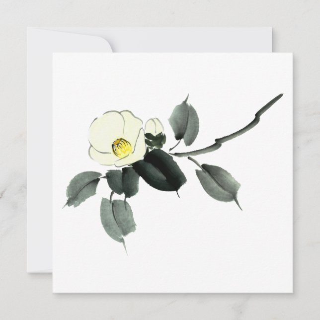 Tarjeta De Agradecimiento Tinta blanca camellia sumi y acuarela japonesa (Anverso)