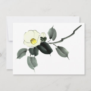 Tarjeta De Agradecimiento Tinta blanca camellia sumi y acuarela japonesa