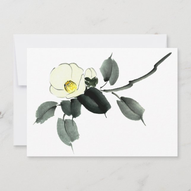 Tarjeta De Agradecimiento Tinta blanca camellia sumi y acuarela japonesa (Anverso)