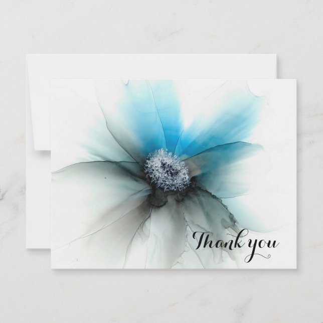 Tarjeta De Agradecimiento tintas de flores y alcohol azules (Anverso)