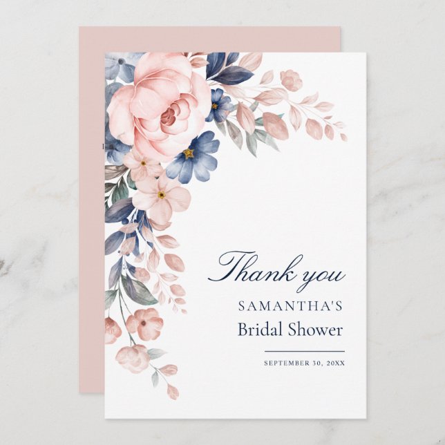 Tarjeta De Agradecimiento Tinte Floral Acuarela Despedida de Soltera (Anverso / Reverso)