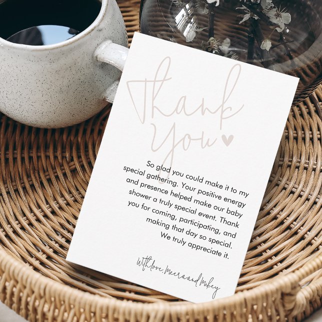 Tarjeta De Agradecimiento Tinte Moderno Rosa Baby Shower (Modern Script Pink Baby Shower Thank You Card)