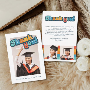Tarjeta De Agradecimiento Tipo de letra retro groovy Graduación 3 foto graci