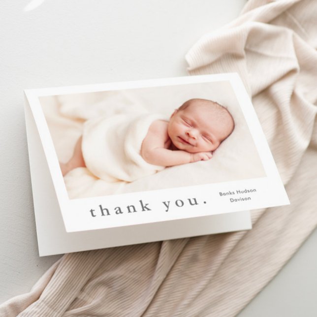 Tarjeta De Agradecimiento Tipo Simple Foto Bebé (Simple typography gender neutral baby photo thank you card.)