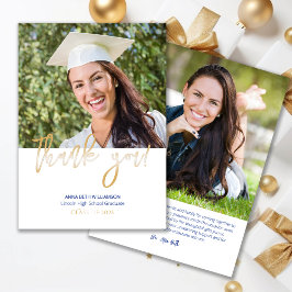 Tarjeta De Agradecimiento Tipografía 2 Graduación en azul y oro de la marina